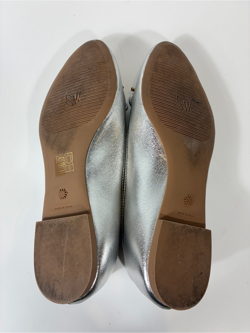 Stuart Weitzman Silver Metallic Ballet Flats Bow Detail Size 7.5 - Picture 8 of 8